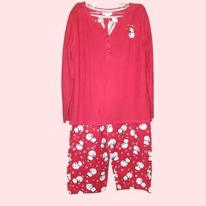 *Liz Claiborne Red and White Pajama Set with Festive Snowman Print